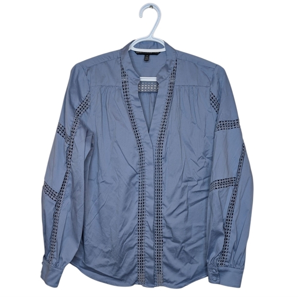 White House Black Market Tops - White House Black Market Women's Small Blue Button Down Peekaboo Sleeve Blouse